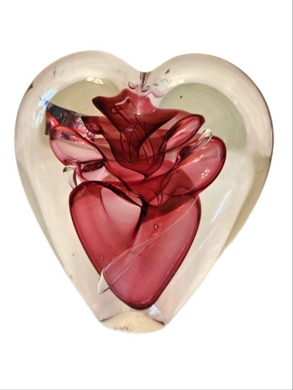 Marion Pyrcak Hand Blown Glass Shaped Heart Beautiful Red Design Table Decor